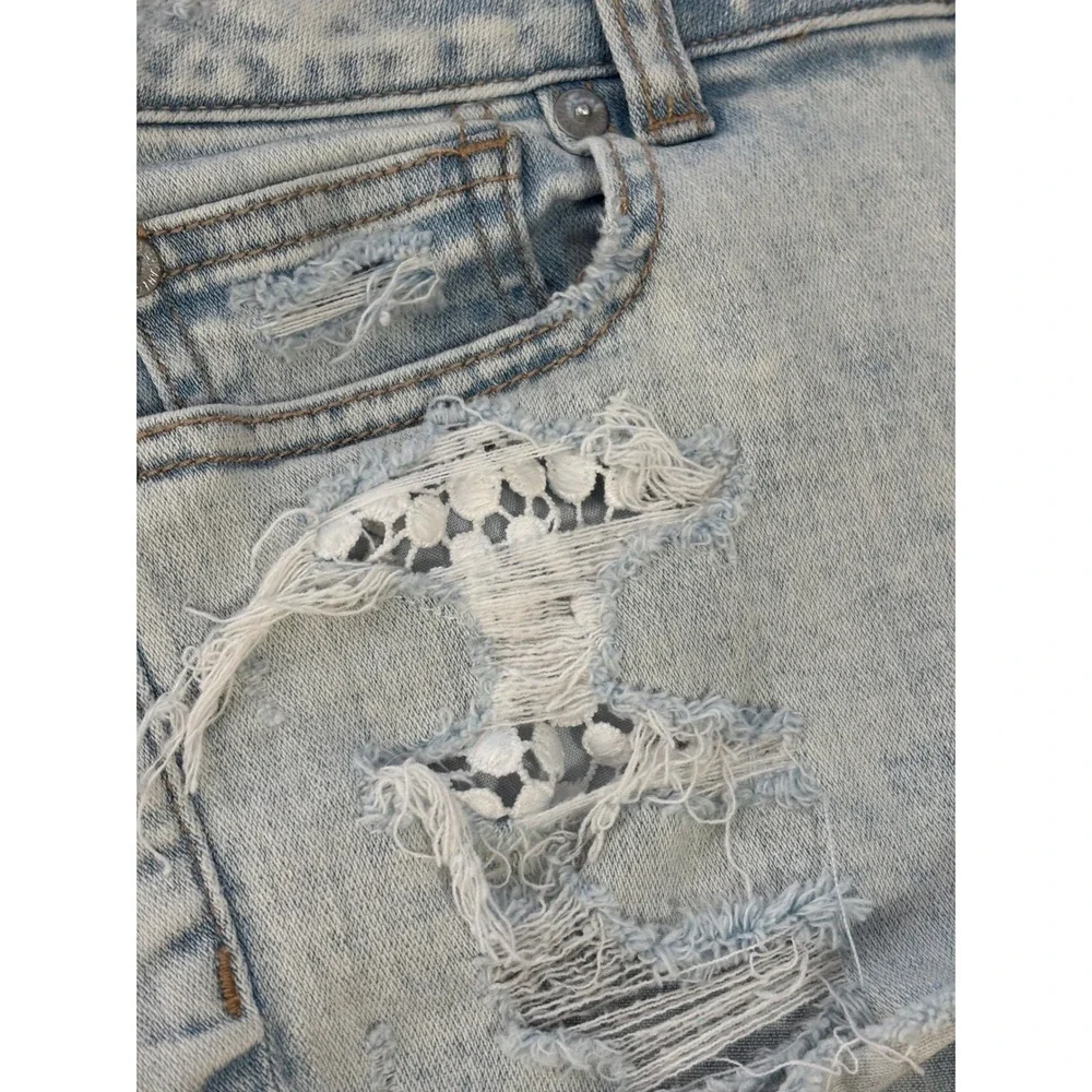 American‎ Eagle Shortie Distressed Lace Crochet Denim Shorts 6 Super Stretch